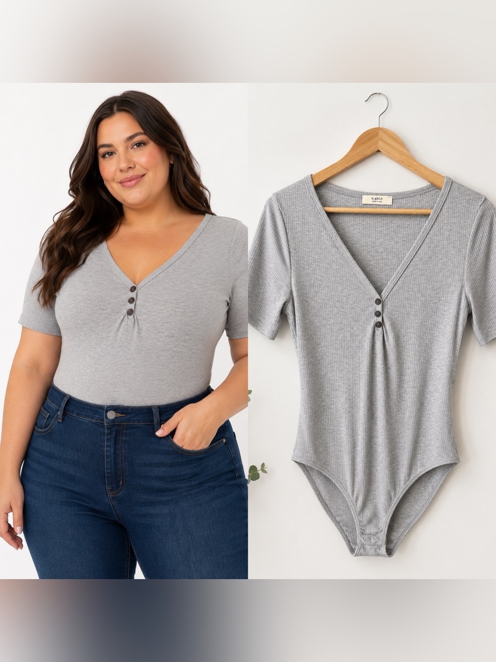 A.gain Gray Short Sleeve Bodysuit